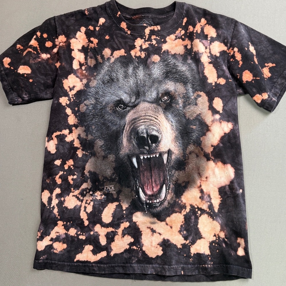 The Mountain Bear Bleach‎ Dye T-Shirt Kids XL Black Orange Graphic Tee
